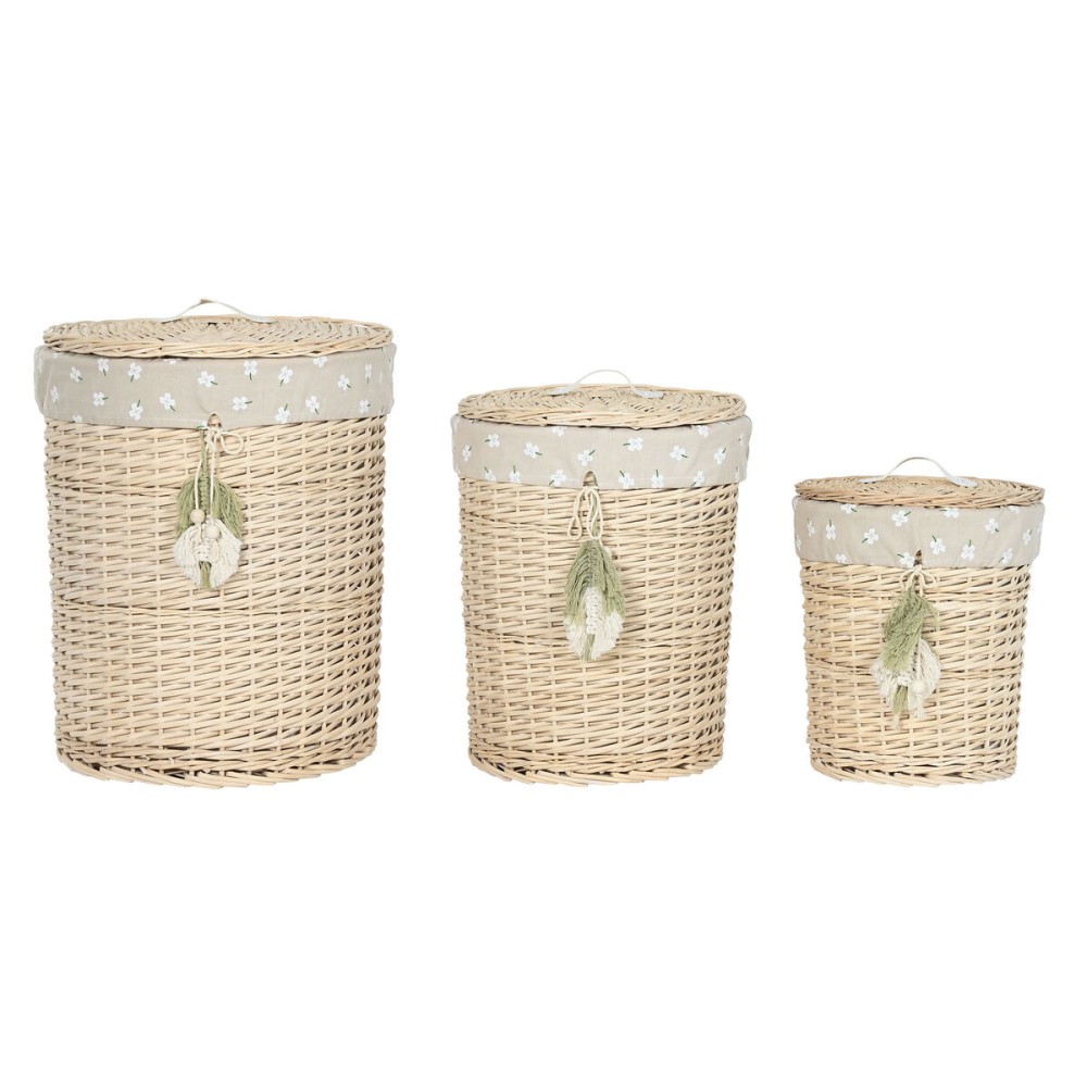 Basket set Home ESPRIT Green Natural wicker 45 x 45 x 55 cm 3 Pieces