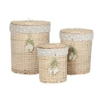 Basket set Home ESPRIT Green Natural wicker 45 x 45 x 55 cm 3 Pieces