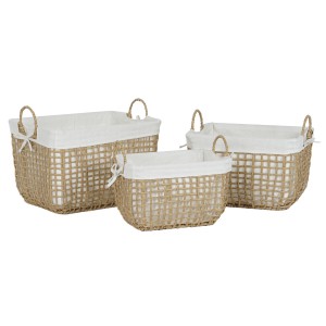 Set de basket Home ESPRIT Blanc Naturel Métal Moderne 45 x 34 x 36 cm (3 Pièces)