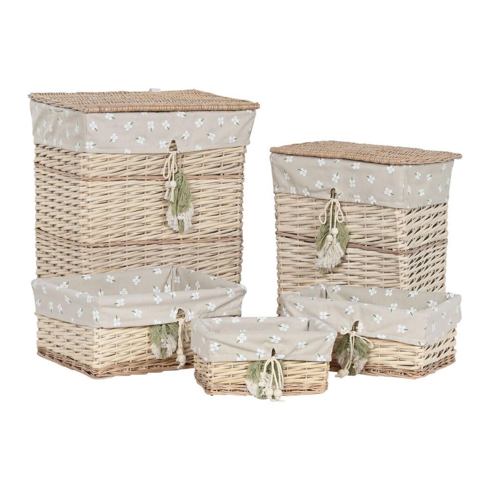 Basket set Home ESPRIT Green Beige Natural wicker 47 x 35 x 55 cm 5 Pieces