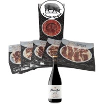 Épaule de jambon Linaje Negro 100 g x 5 Bouteille de vin rouge 750 ml Monte Real