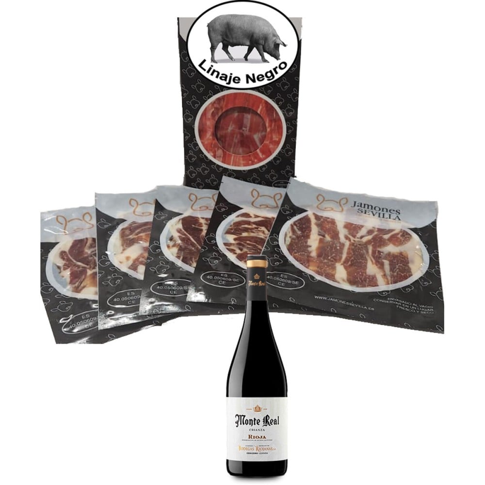 Ham Shoulder Linaje Negro 100 g x 5 Bottle of red wine 750 ml Monte Real