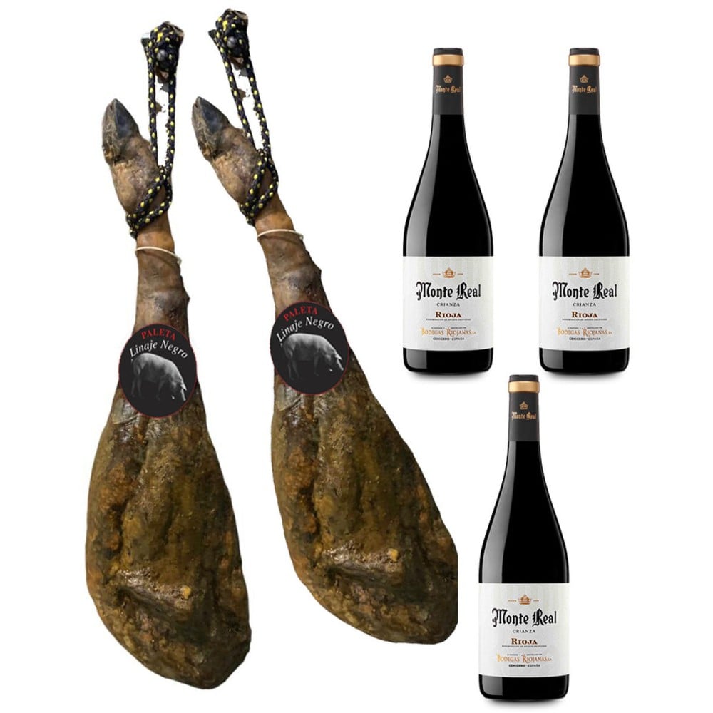 Épaule de jambon Linaje Negro 3,5 kg x 2 Bouteille de vin rouge 750 ml x 3 Monte Real