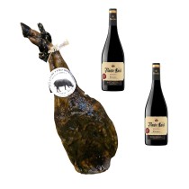 Iberischer Vorderschinken Cebo (Freilandhaltung) Linaje Negro 4,5 kg Flasche Rotwein 750 ml x 2 Monte Real