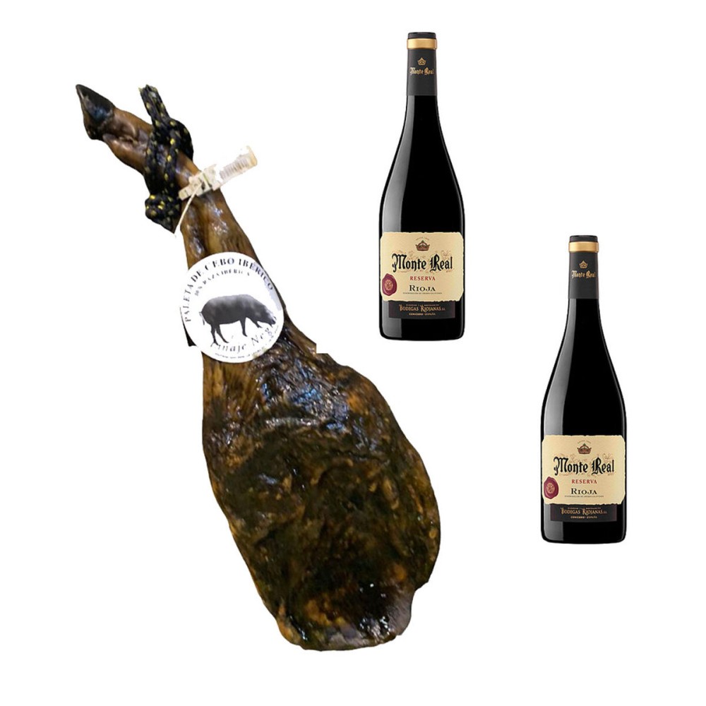 Épaule de Porc Ibérique Cebo Linaje Negro 4,5 kg Bouteille de vin rouge 750 ml x 2 Monte Real