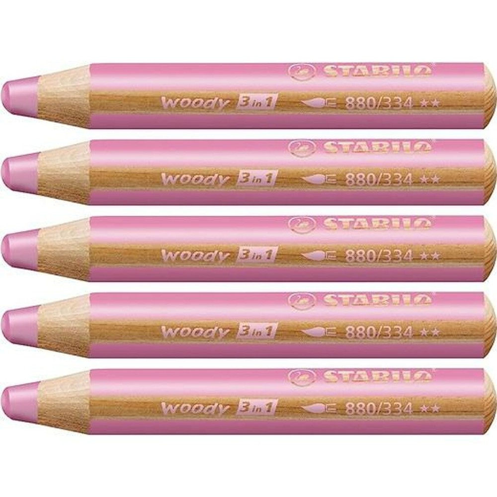 Colouring pencils Stabilo Woody Pink 3-in-1 (5 Units)