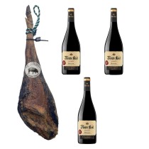 Grain-fed Iberico Ham Linaje Negro 8 kg Bottle of red wine 750 ml x 3 Monte Real