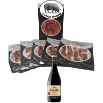 Bait Ham Linaje Negro 100 g x 5 Bottle of red wine 750 ml Monte Real