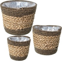 Satz Blumentöpfe Alexandra House Living Braun Rattan Naturfaser 3 Stücke