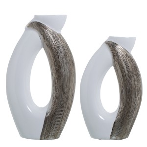 Ensemble de 2 Vases Alexandra House Living Blanc Argenté Céramique