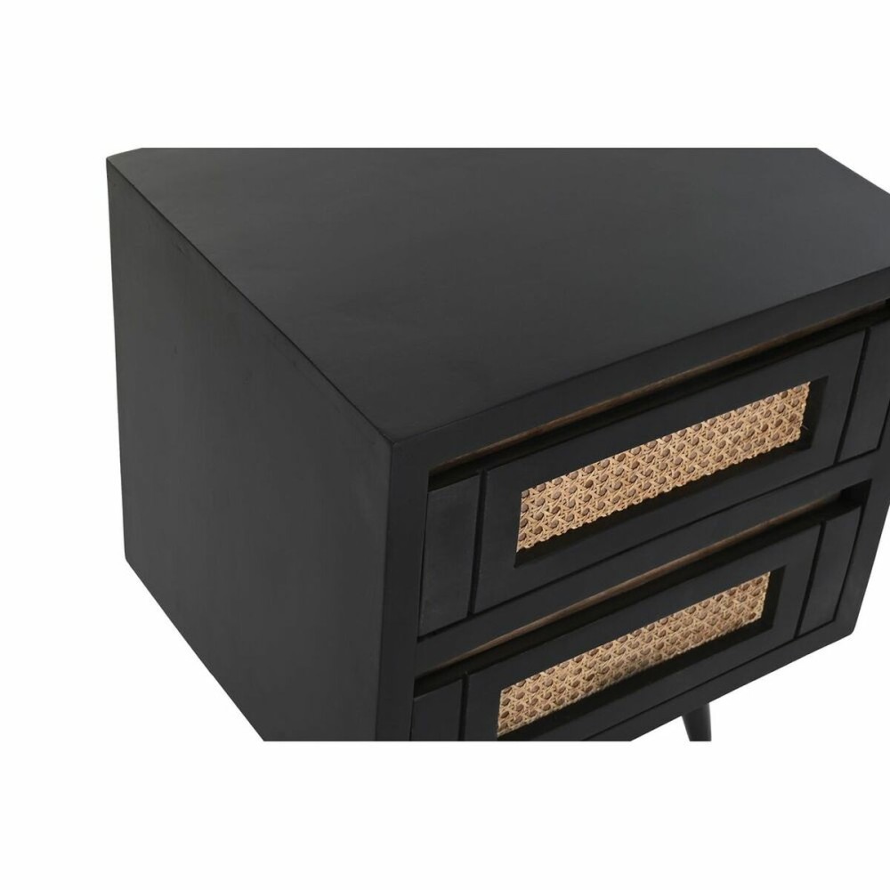 Nightstand DKD Home Decor Black Natural Rattan Mango wood 50 x 40 x 55 cm