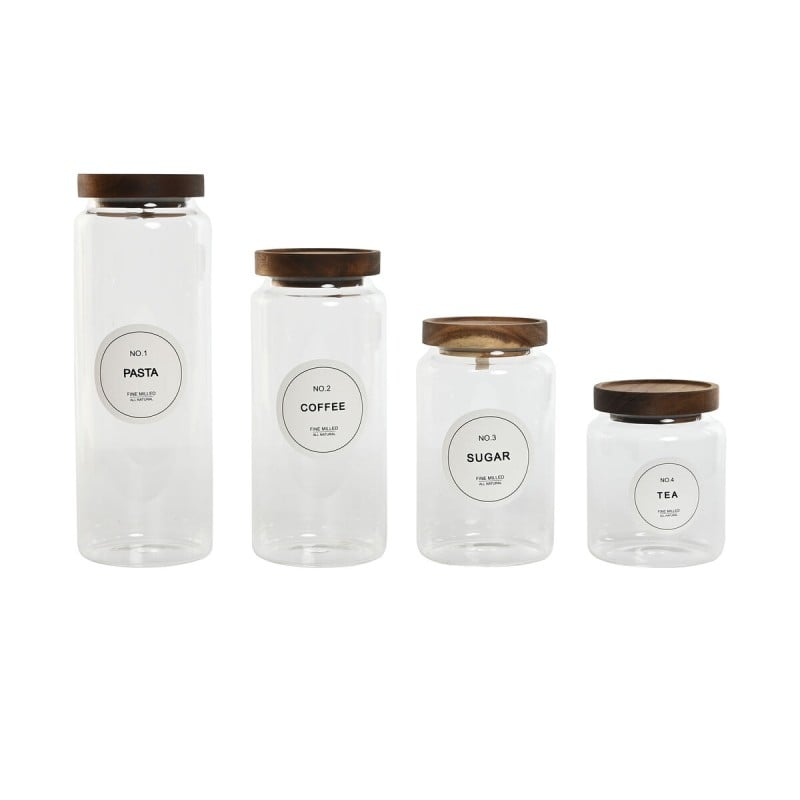 Set de 4 Boites Home ESPRIT Naturel Acacia Verre Borosilicaté 1 L 1,3 L 1,7 L 10 x 10 x 29,5 cm