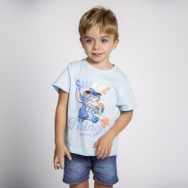 Child's Short Sleeve T-Shirt Stitch Light Blue