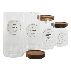 Set de 4 Boites Home ESPRIT Naturel Acacia Verre Borosilicaté 1 L 1,3 L 1,7 L 10 x 10 x 29,5 cm