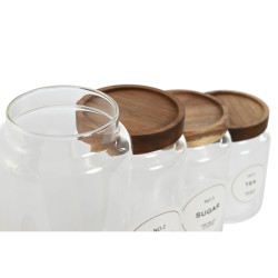 Set de 4 Boites Home ESPRIT Naturel Acacia Verre Borosilicaté 1 L 1,3 L 1,7 L 10 x 10 x 29,5 cm