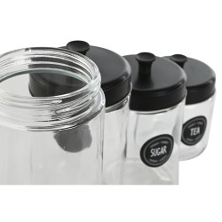 Set de 4 Boites Home ESPRIT Noir Métal Verre 1 L 1,5 L 1,8 L 10,4 x 10,4 x 26,4 cm