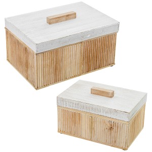 Set of decorative boxes Alexandra House Living White Brown Wood 2 Pieces