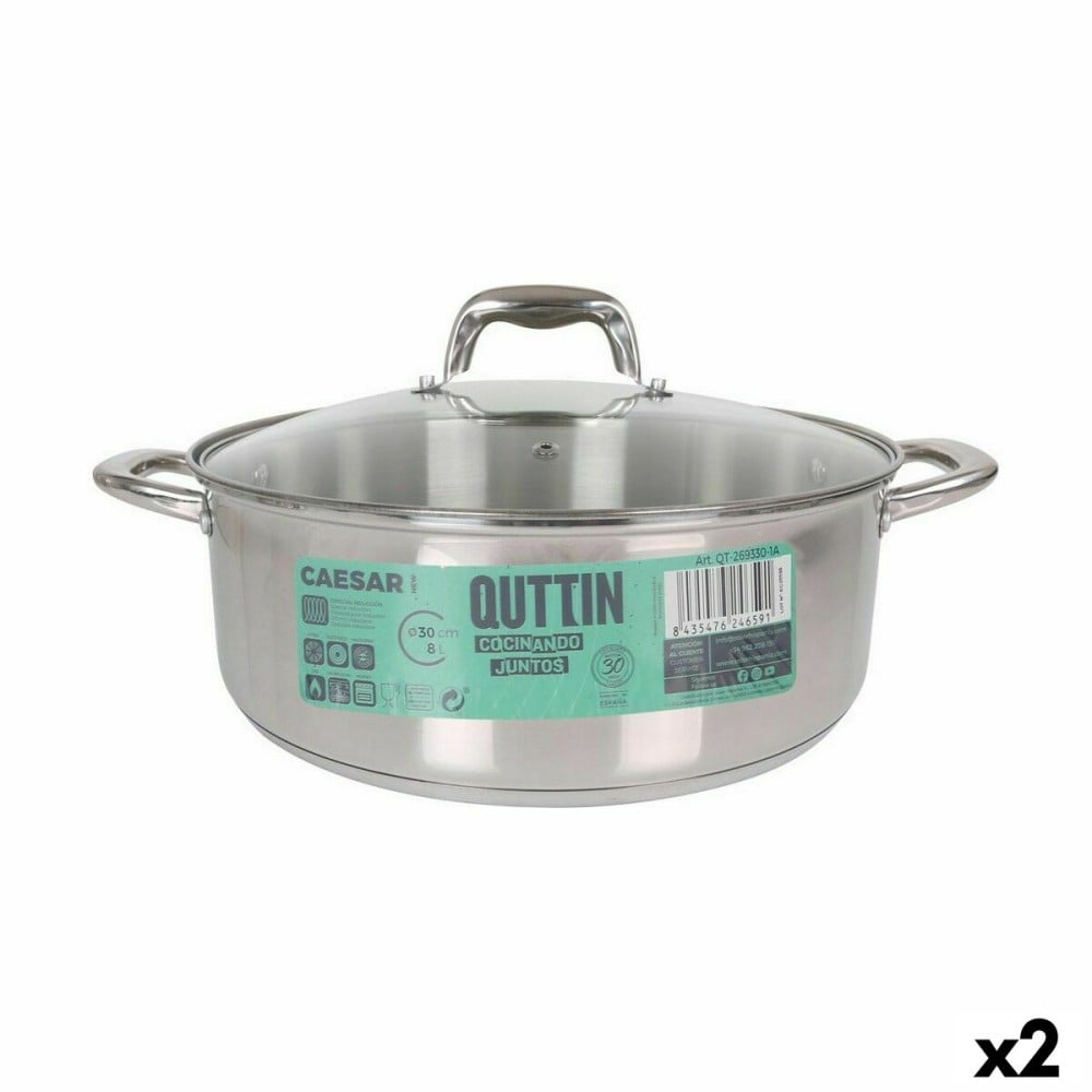 Casserole with glass lid Quttin Caesar Steel ø 30 x 11,5 cm (2 Units)