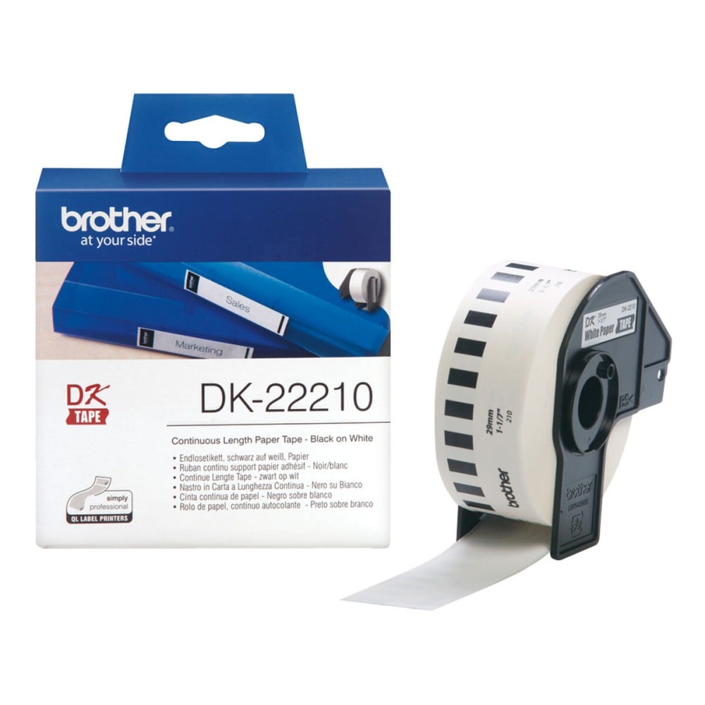 Papier Continu pour Imprimantes Brother DK22210 29 x 30,48 mm Blanc 29 mm