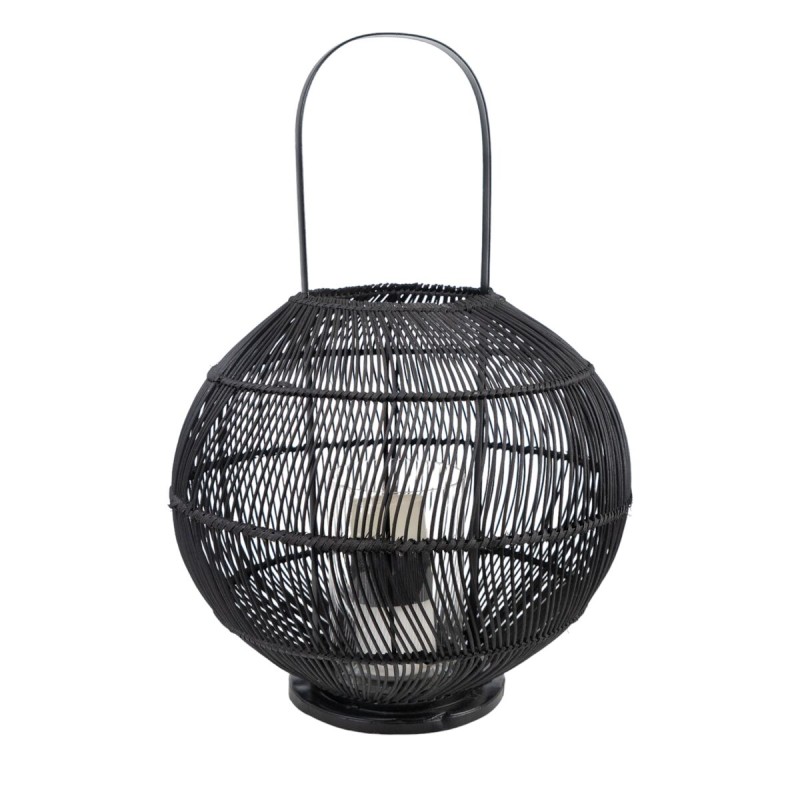 Lantern Romimex Black Metal wicker Glass 38 x 56 x 38 cm Ball