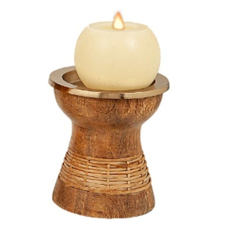 Candleholder Romimex Brown Golden Wood Metal 10 x 10 x 10 cm