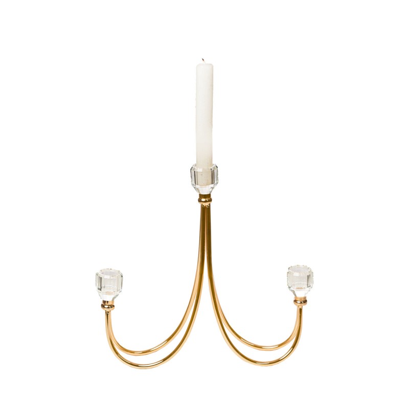 Candle Holder Romimex Golden Metal Glass 26 x 28 x 8 cm