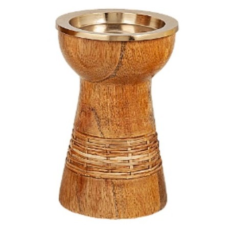 Candleholder Romimex Brown Golden Wood Metal 10 x 16 x 10 cm