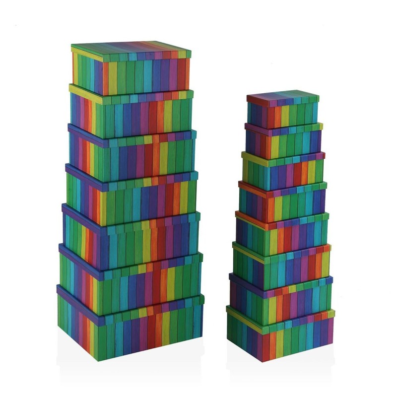 Jeu de Caisses de Rangement Empilables Versa Arc-en-ciel Carton 15 Pièces 35 x 16,5 x 43 cm