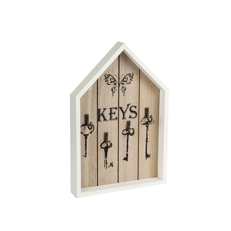 Key rack Romimex White Natural MDF Wood 18 x 27 x 3 cm