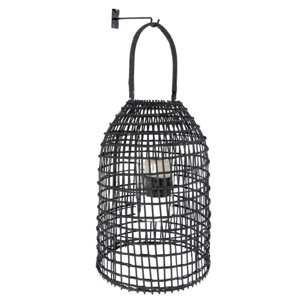 Lantern Romimex Black Metal wicker Glass 29 x 63 x 29 cm