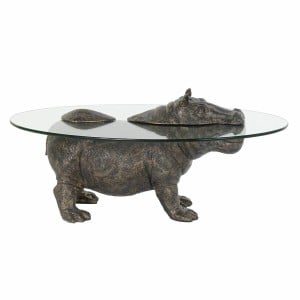 Table d'appoint DKD Home Decor 80 x 50 x 37 cm Verre Transparent Cuivre Résine