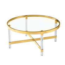 Centre Table Romimex Golden Glass Stainless steel 90 x 40 x 90 cm Circular