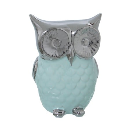 Decorative Figure Alexandra House Living Green Silver Ceramic Owl 10 x 9 x 14 cm