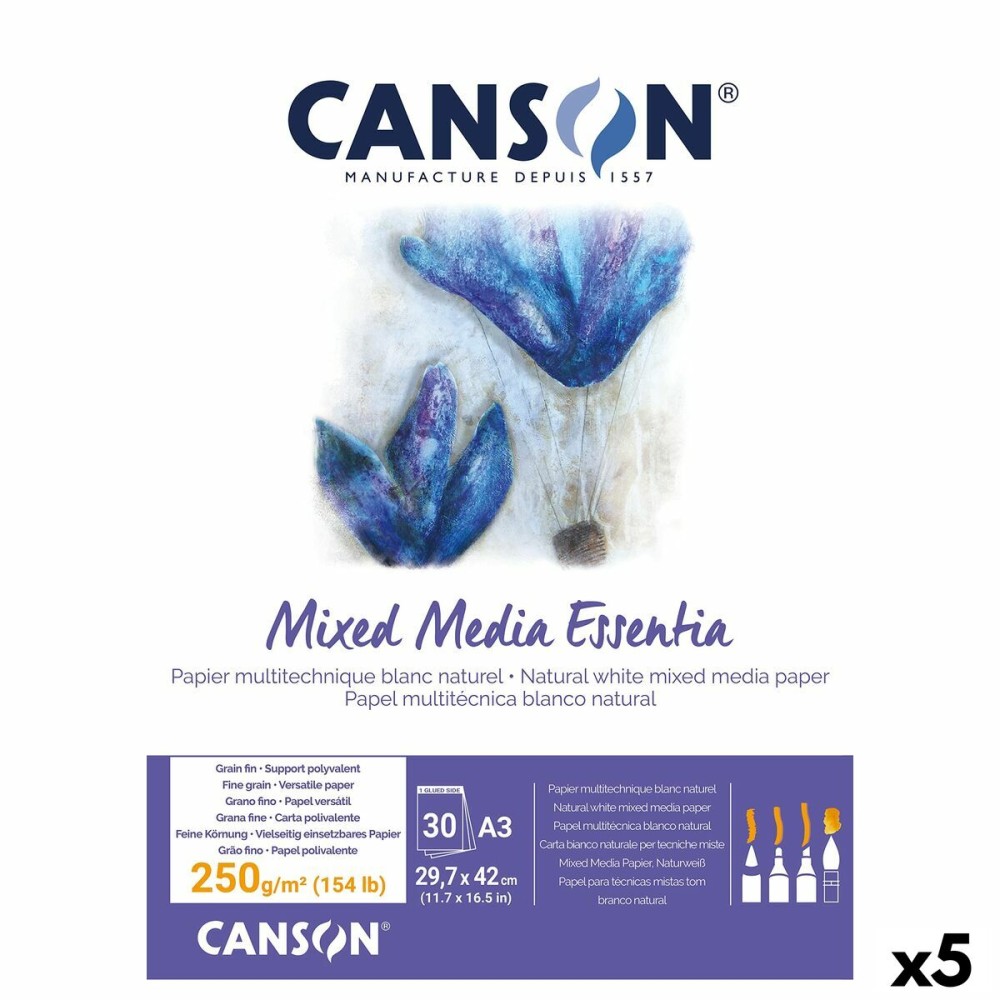 Drawing Pad Canson White Natural A3 5 Units 30 Sheets 250 g/m²