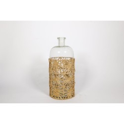 Bottle Romimex Brown Transparent Raffia Glass 15 x 33 x 15 cm