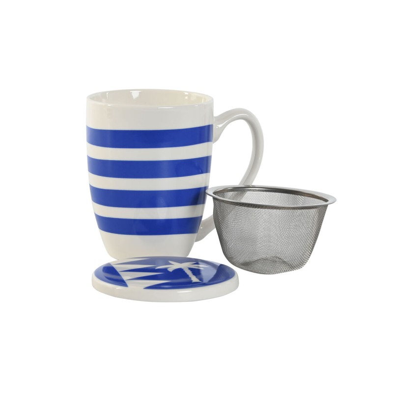 Tasse avec filtre pour infusions Home ESPRIT Bleu Rouge Acier inoxydable Porcelaine 380 ml (4 Unités)