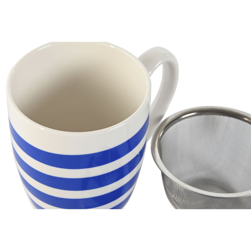 Tasse avec filtre pour infusions Home ESPRIT Bleu Rouge Acier inoxydable Porcelaine 380 ml (4 Unités)