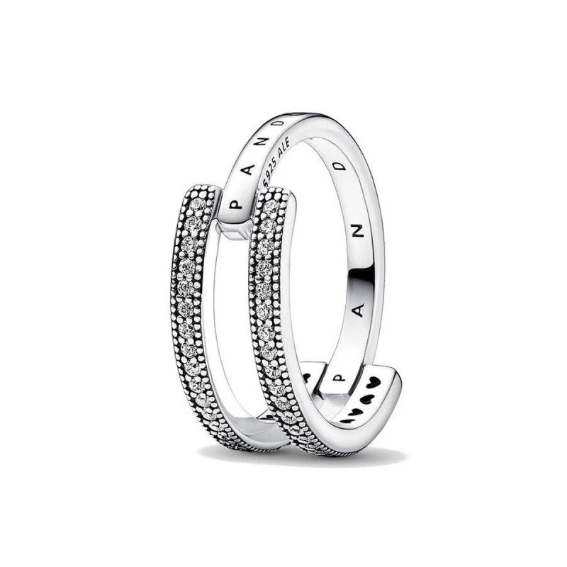 Bague Femme Pandora SIGNATURE LOGO & PAVE DOUBLE BAND - RING - SIZE 56