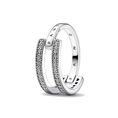 Ladies' Ring Pandora SIGNATURE LOGO & PAVE DOUBLE BAND - RING - SIZE 56