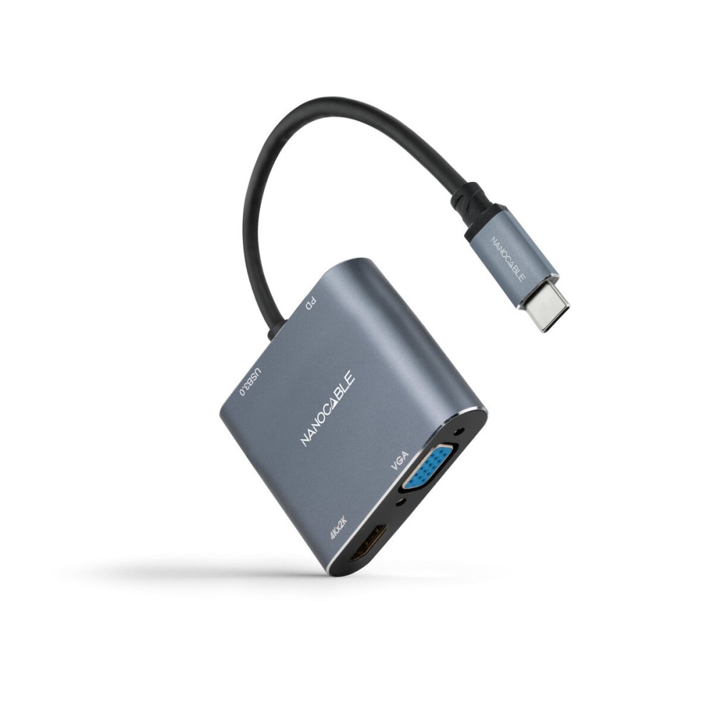 Adaptateur USB-C vers VGA/HDMI NANOCABLE 10.16.4304 Gris 4K Ultra HD