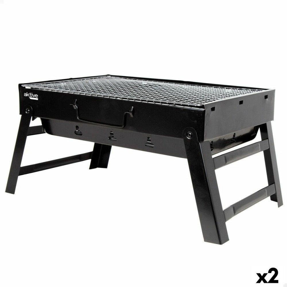 Grill Tragbarer Aktive rechteckig Schwarz 50 x 23 x 30 cm (2 Stück)