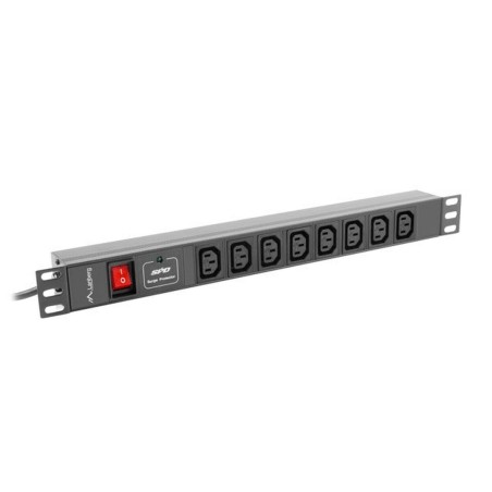 Schuko 19" 8 Steckerleiste mit An/Aus Schalter Lanberg PDU-08I-0200-C20-BK (2 m)