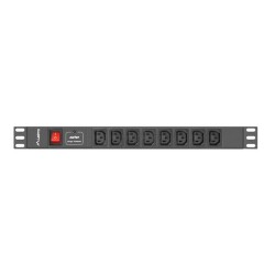 Schuko 19" 8 Steckerleiste mit An/Aus Schalter Lanberg PDU-08I-0200-C20-BK (2 m)