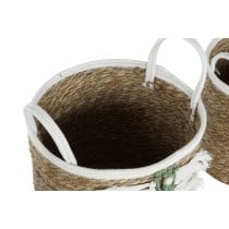 Set de basket Home ESPRIT Blanc Vert Naturel Fibre naturelle Tropical 39 x 39 x 47 cm (3 Pièces)