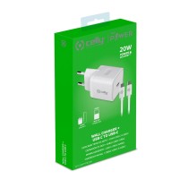 Wand-Ladegerät + USB-Kabel C Celly Weiß 20 W