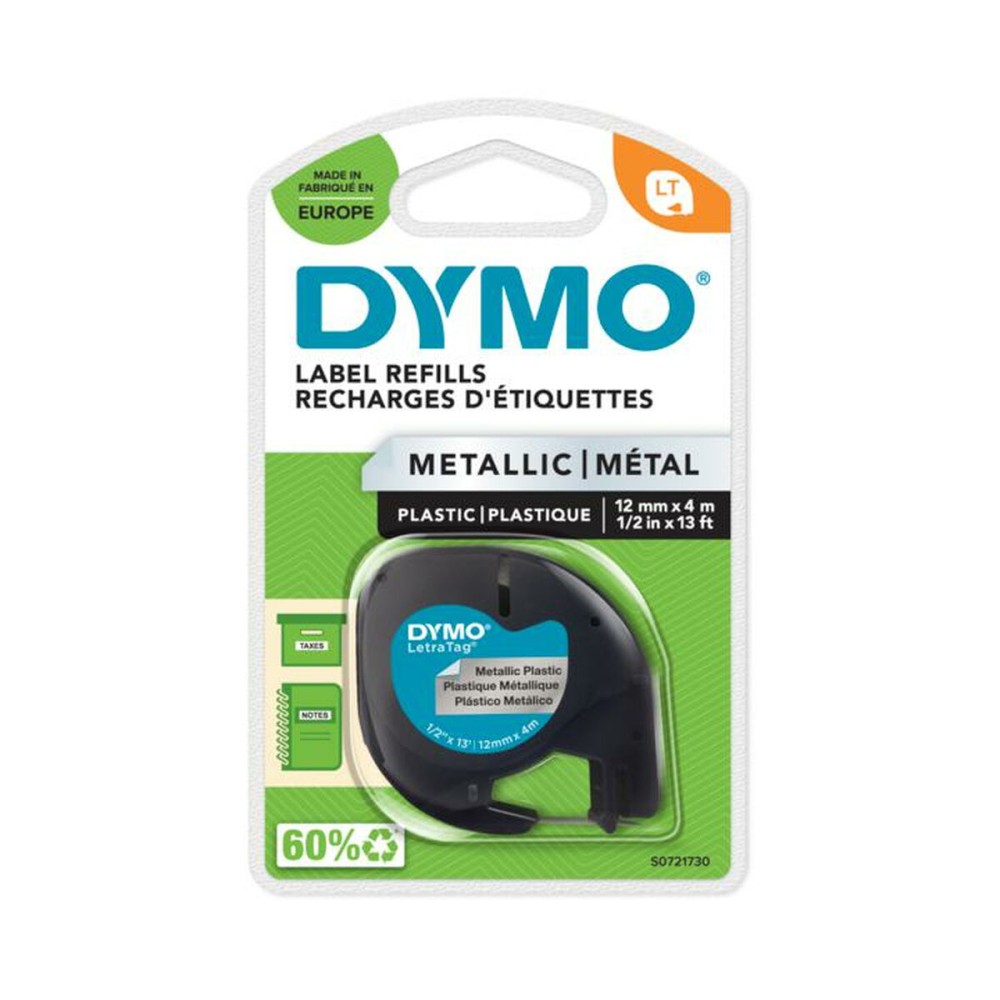 Ruban Laminé pour Etiqueteuses Dymo 91208 LetraTag® Noir Argent 12 mm (10 Unités)