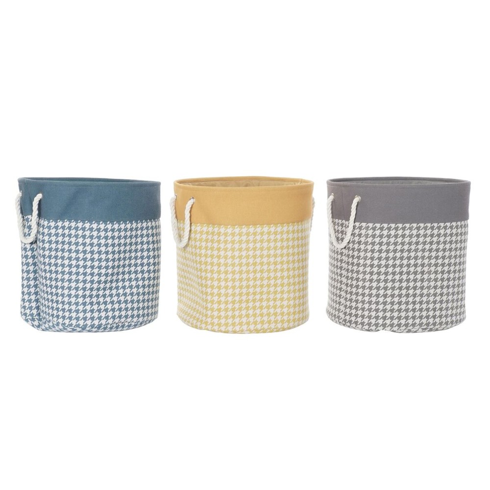 Panier à linge DKD Home Decor Pied de coq Gris Bleu Jaune 45 x 45 x 45 cm (3 Unités)