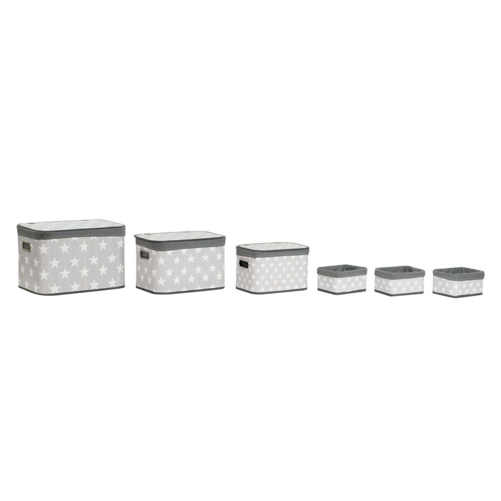 Basket set DKD Home Decor White Grey Bamboo MDF Wood Stars 51 x 35 x 33 cm