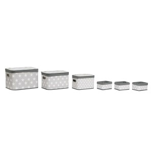 Basket set DKD Home Decor White Grey Bamboo MDF Wood Stars 51 x 35 x 33 cm