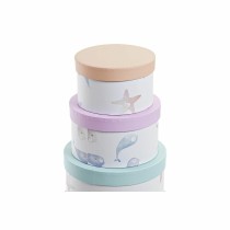 Jeu de Caisses de Rangement Empilables DKD Home Decor Marin Rond Carton (37,5 x 37,5 x 18 cm)